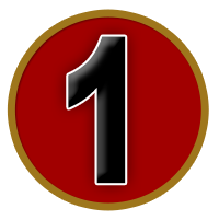 Black number 1 in a red circle with gold border