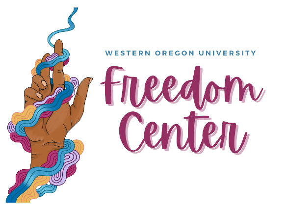 Freedom Center tan logo with "Western Oregon University Freedom Center" next to it