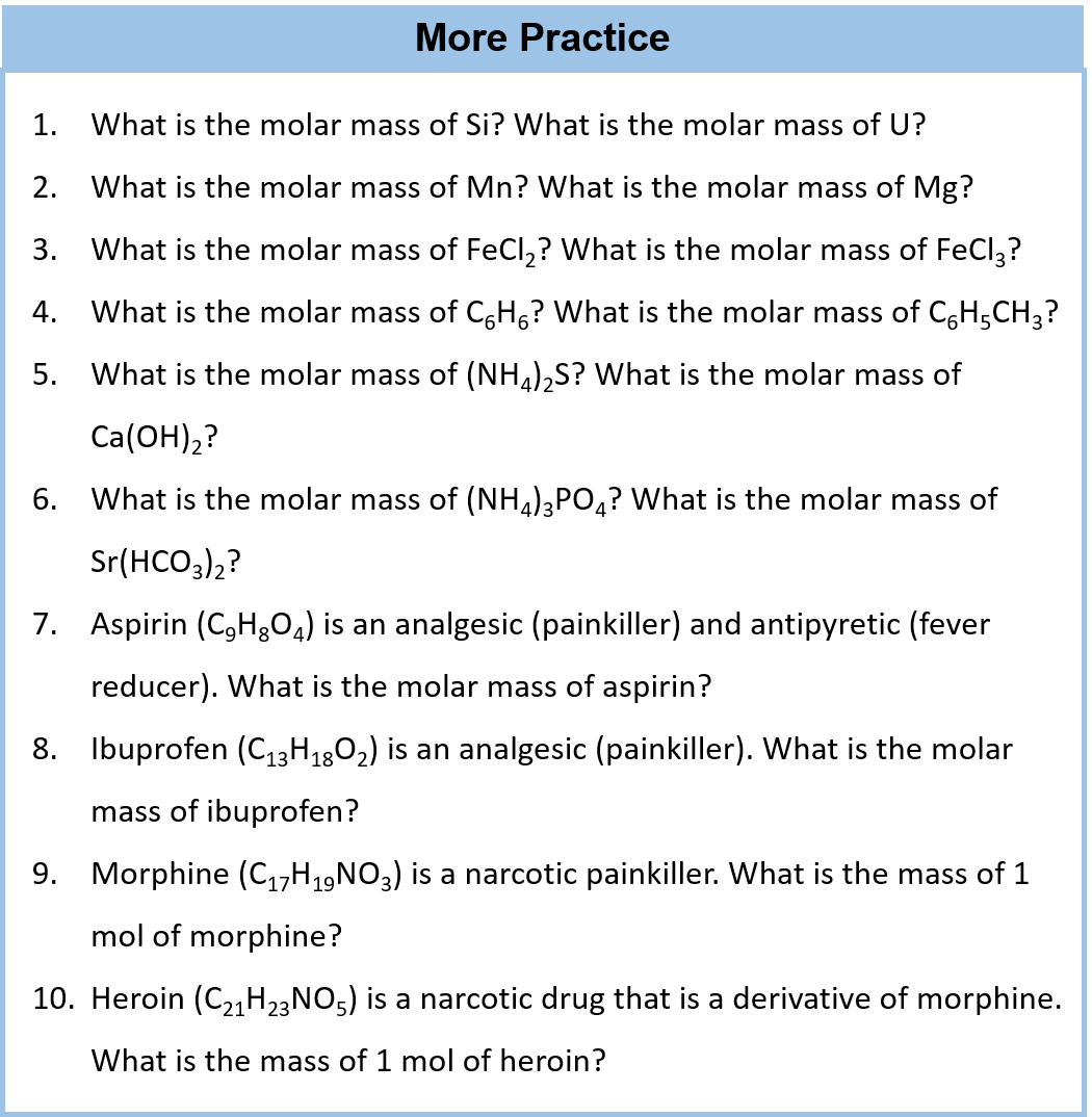 CH25: Chapter 25 – Quantities in Chemistry – Chemistry With Regard To Molar Mass Practice Worksheet