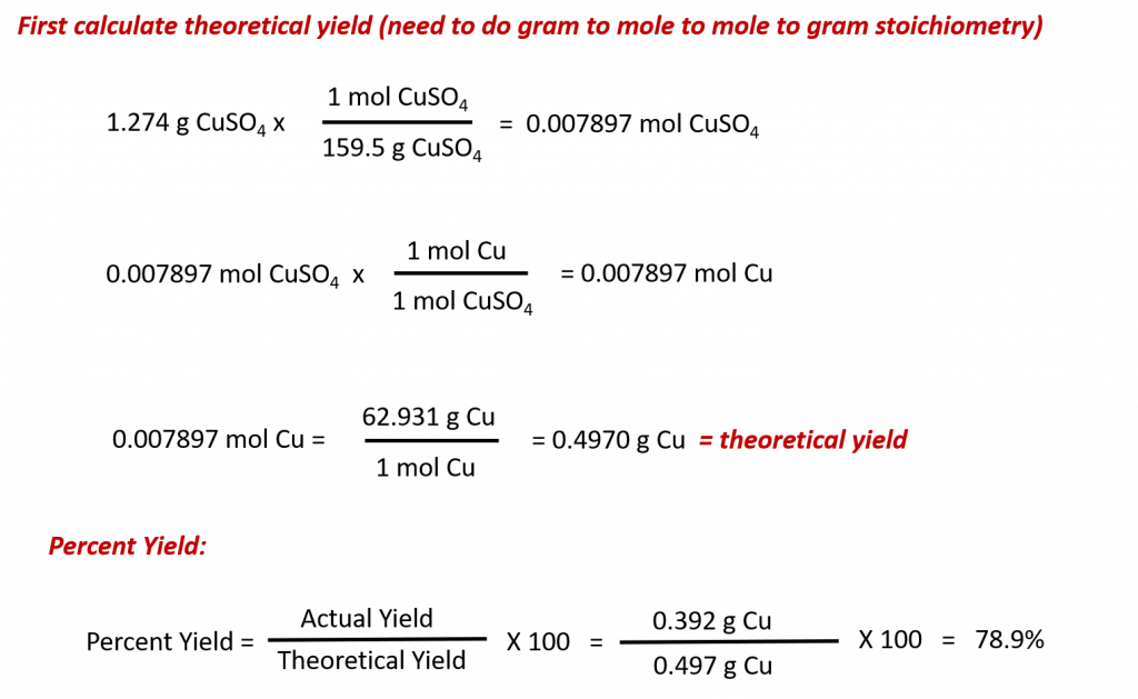 percent yield formula chemistry