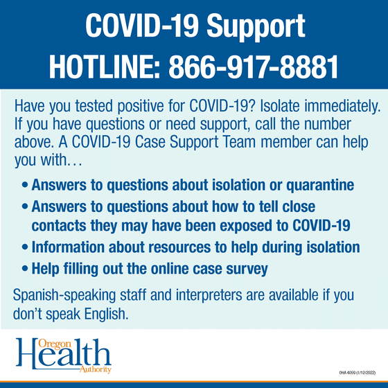 COVID-19 Support Hotline: 866-917-8881