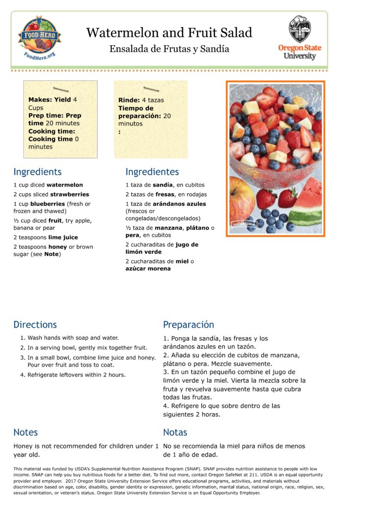 Bilingual Fruit Salad Recipe (English & Spanish)