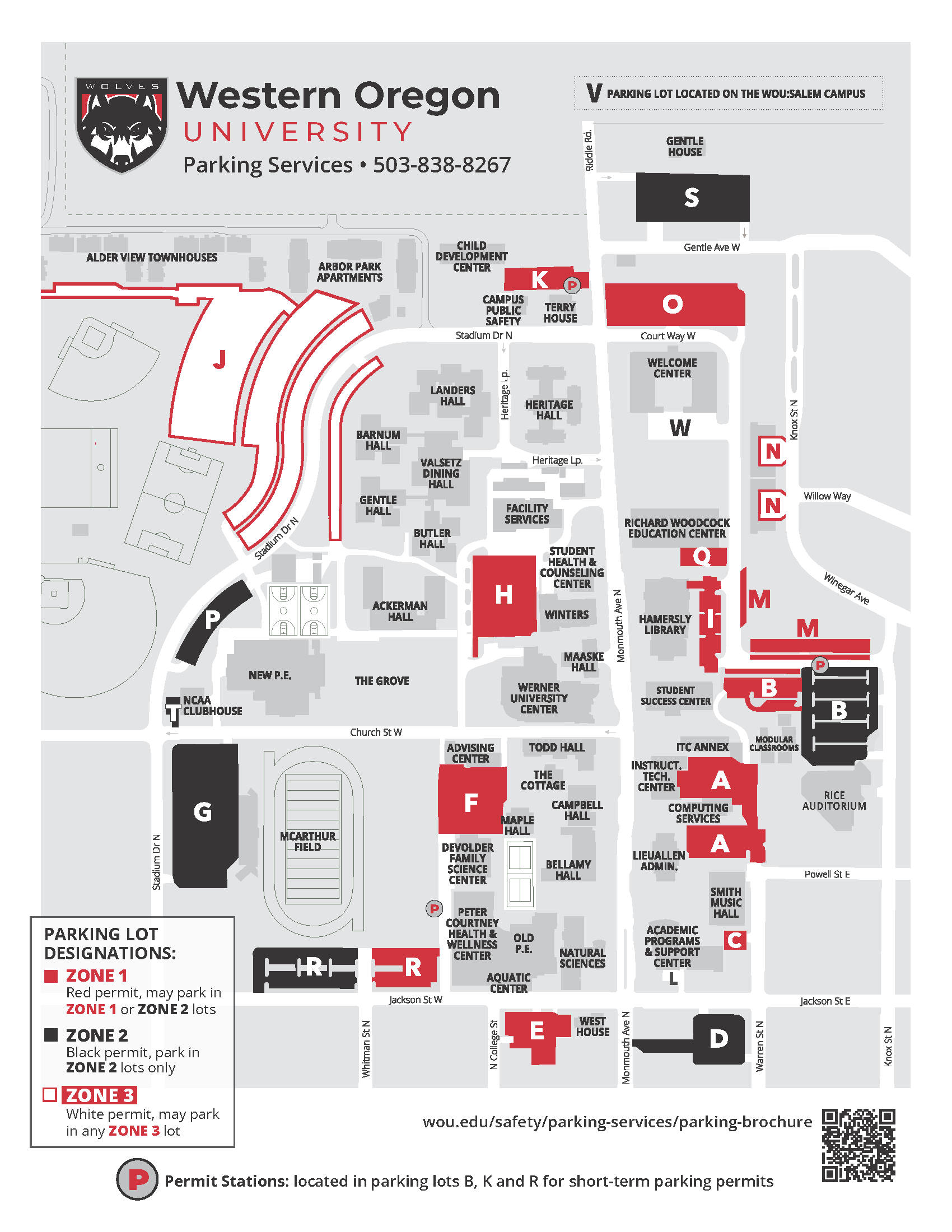 Campus map of parking lots