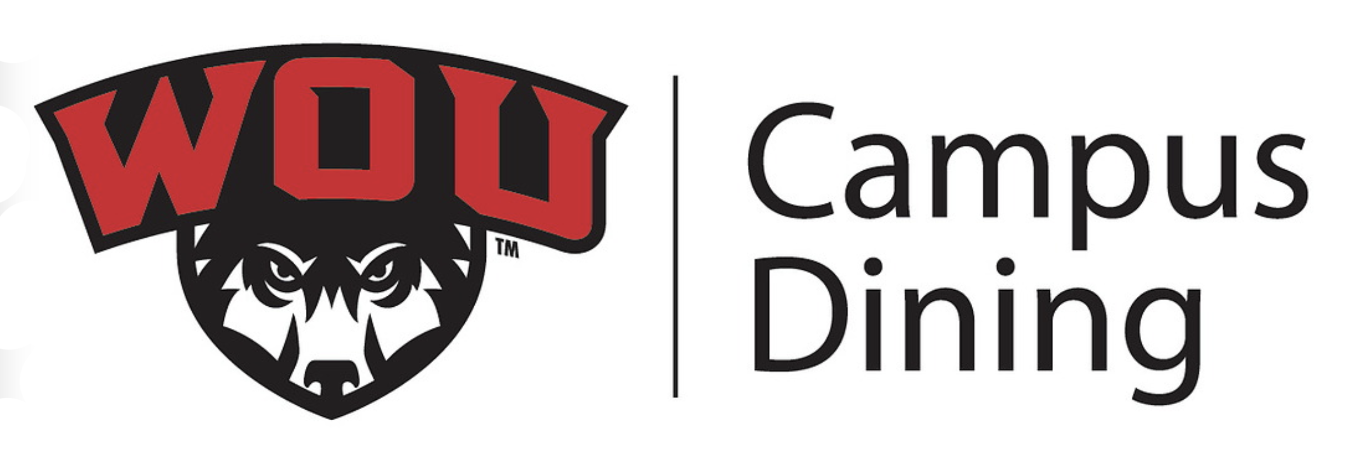 A logo of a wolf with WOU above, to the right the text reads: Campus Dining