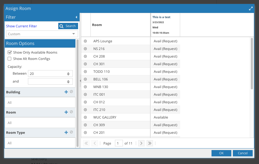 An application window with rooms to be selected.