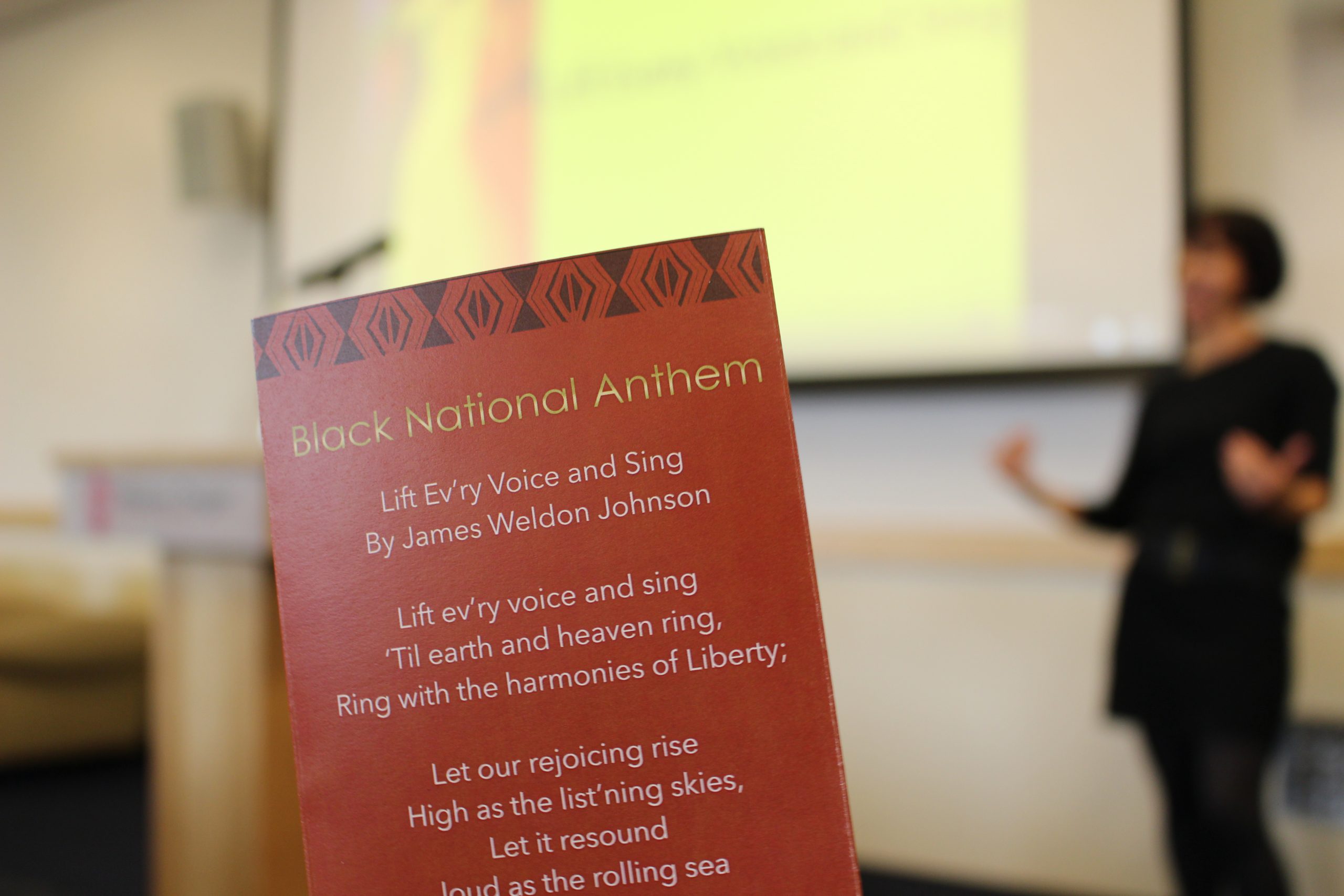 A photo of a pamphlet with the Black National Anthem.
