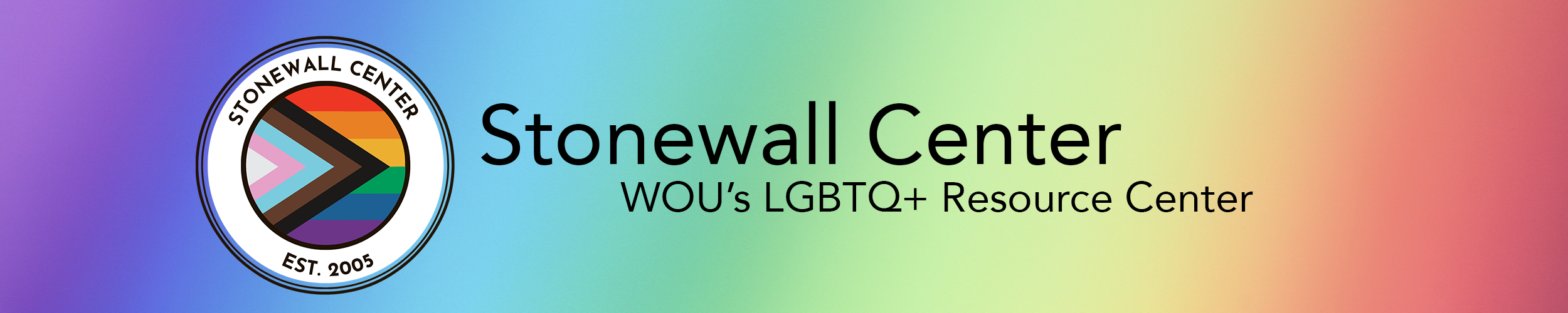 Stone wall banner with the Stonewall Logo and the words: Stonewall Center WOU's LGBTQ+ Resource Center.