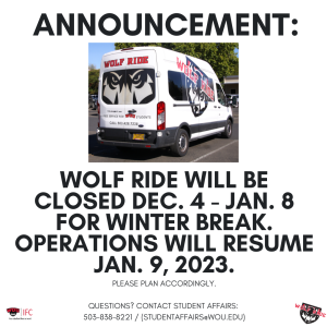 Wolf ride closed Dec. 4, 2022-Jan. 8, 2023.