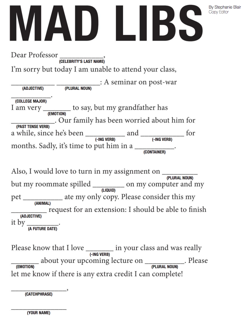 Mad Libs - The Western Howl