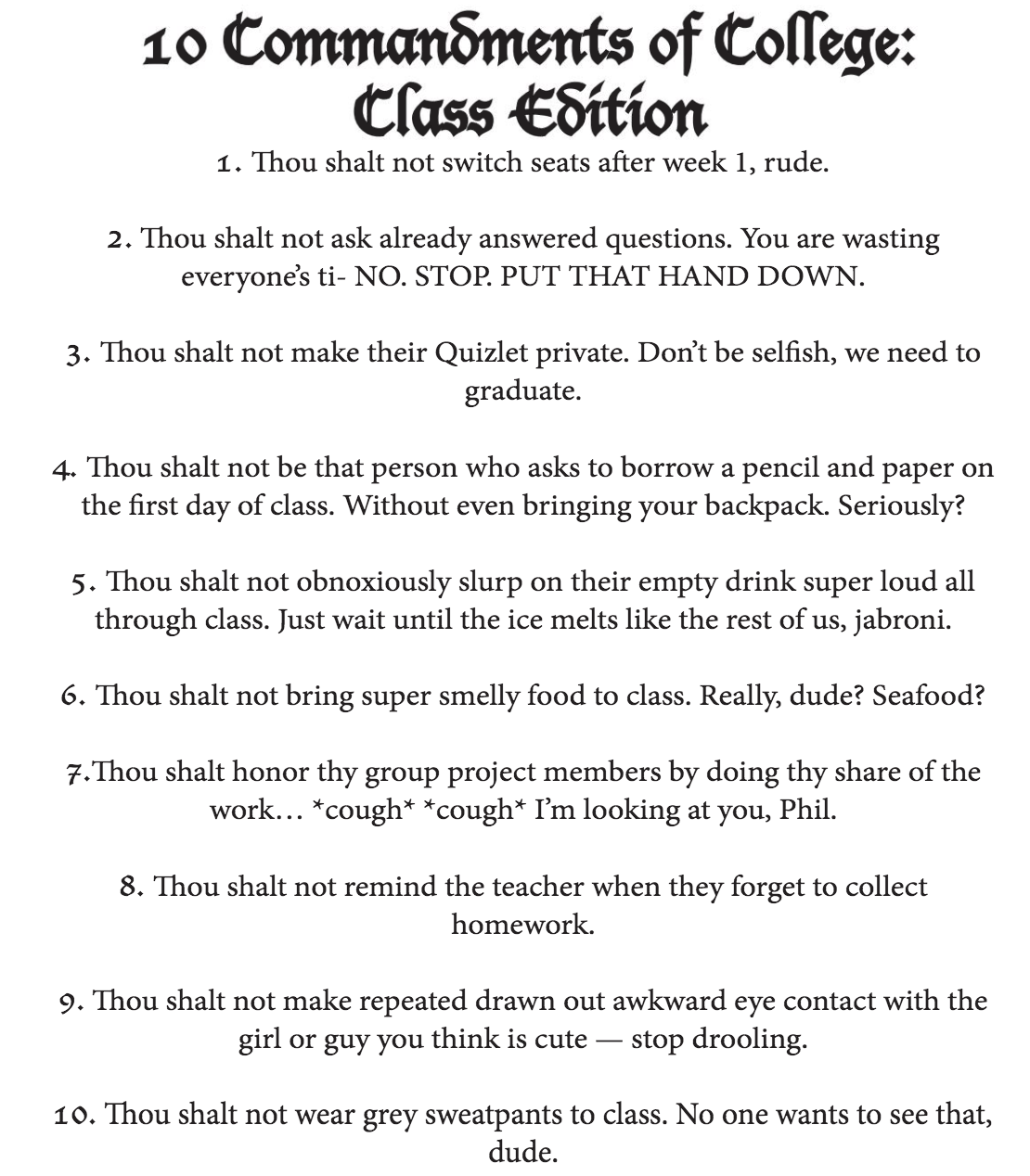 10 Commandments of College: Class Edition