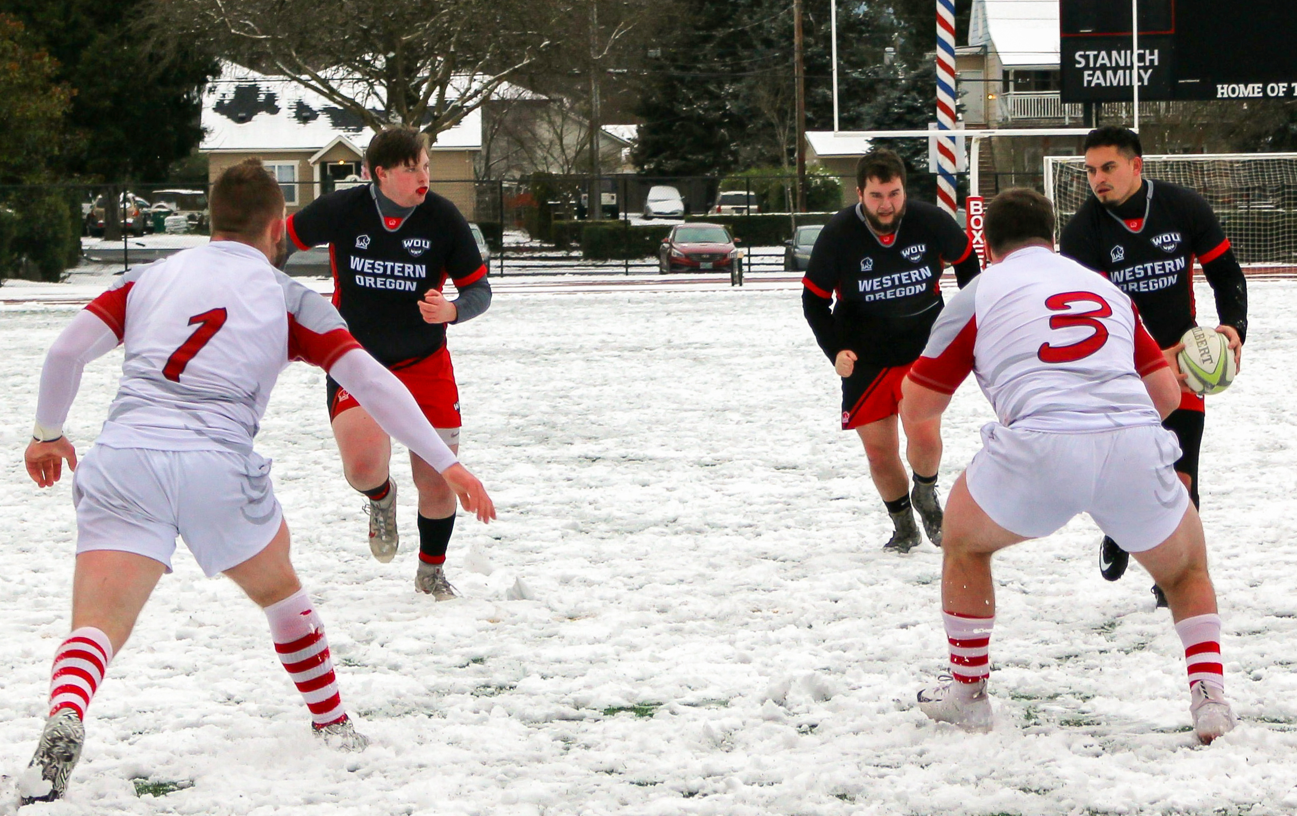 Men’s Rugby takes a snow-covered victory over Pacific University
