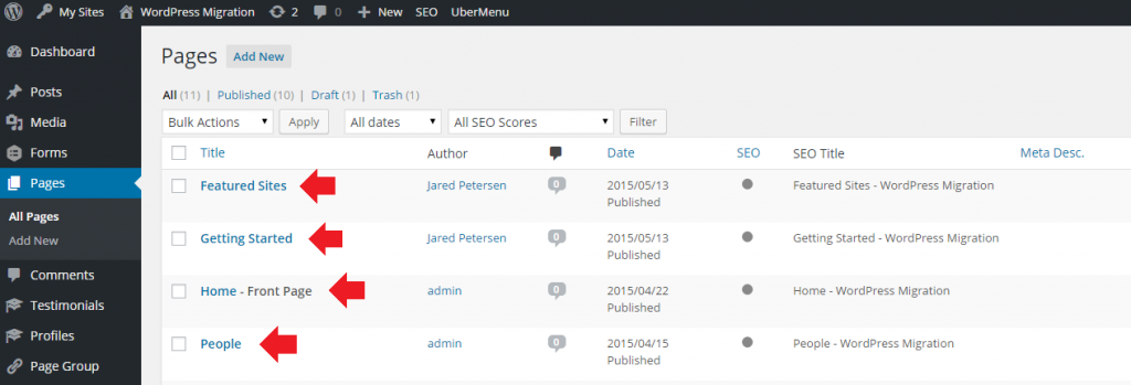 get page content wordpress