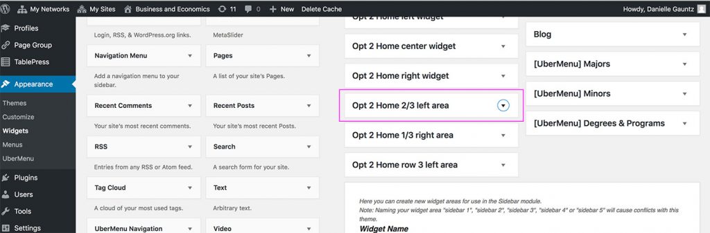 Screenshot of the Widgets section in WordPress