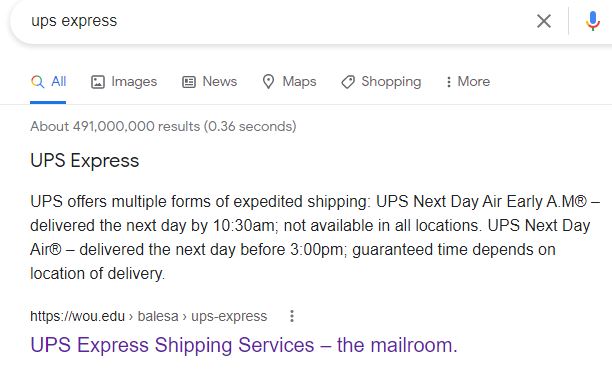 UPS Express Shipping Services – the mailroom.