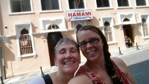 A selfie with Jen in front of the hamam