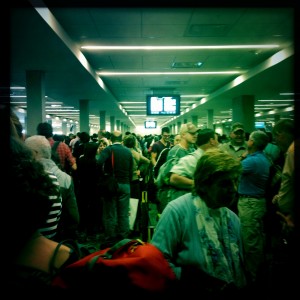 The long long line of people trying to get into Argentina from the United States.