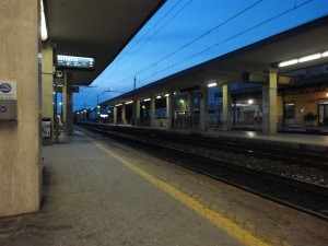At the deserted train station...just hoping our train comes