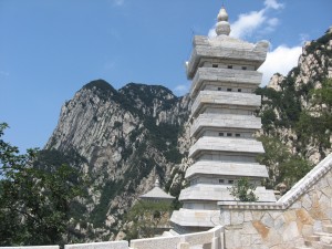 The end of the long, beautiful hike along the quartzite cliffs at Shaolin Temple was a new building 