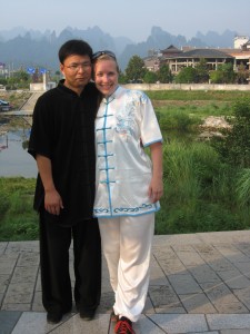 Tai Chi master Kuang and I wearing "traditional" Tai Chi clothing after a morning training session. An attempt at learning the culture. 