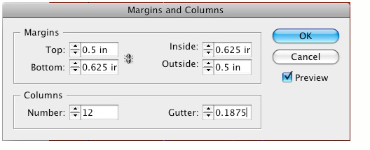 Margins and columns inset